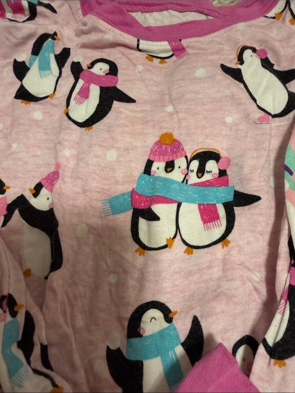 Little Sleepies Pink Snowman & Penguin Pajama Set with Purple Trim
